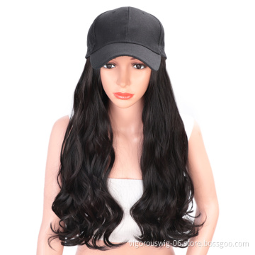 Vigorous Wholesale Long Wave curly Baseball Hat Wig Brown Black Women Wig Hats Hair Wavy Extensions Wig